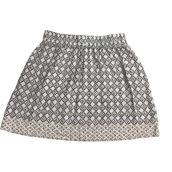 LOFT Women’s Linen Blend Mini Skirt Cream Blue Brown Size Small Diamond Print - Picture 1 of 8